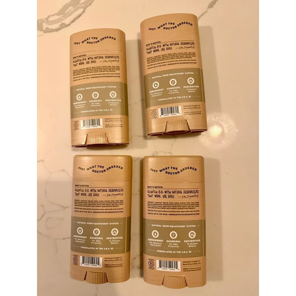 4x Dr SQUATCH Natural Deodorant Birchwood Breeze Charcoal 2.65 Oz Aluminum Free